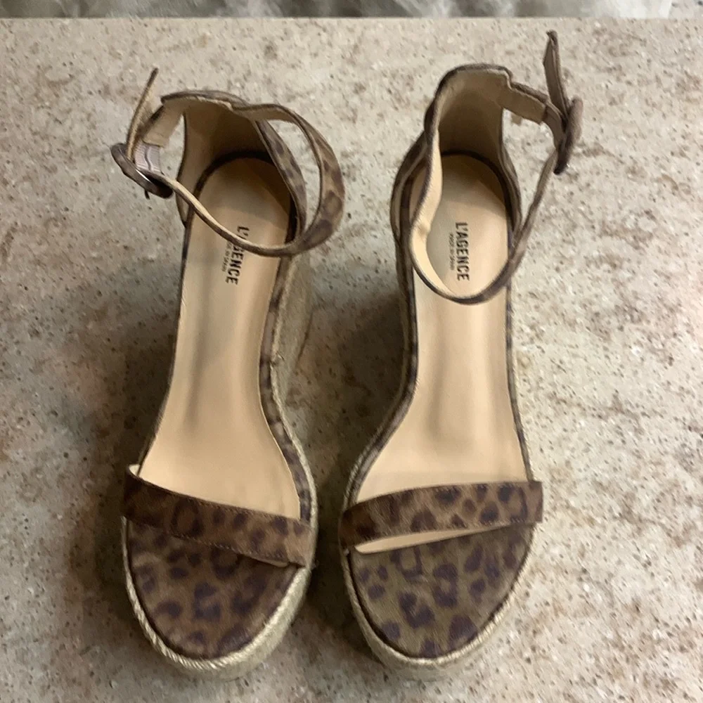 NWOT L’AGENCE Elysee Cheetah-Print Suede Espadrille Wedge Sandals Size 8.5
